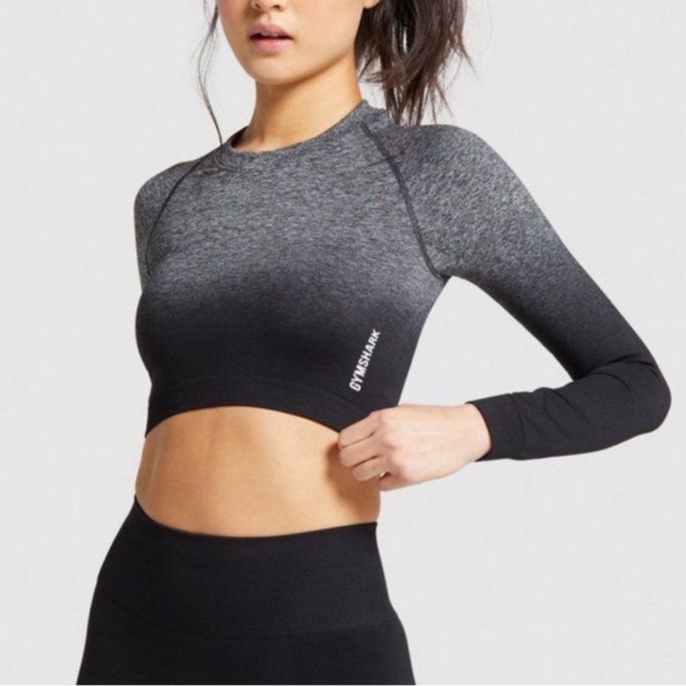 Gymshark Adapt Seamless Long Sleeve Ombré Crop Top Black and Grey Size Medium